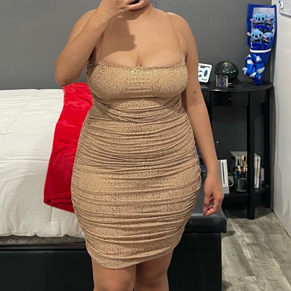 Fashion Nova nude with diamonds spaghetti strap dress